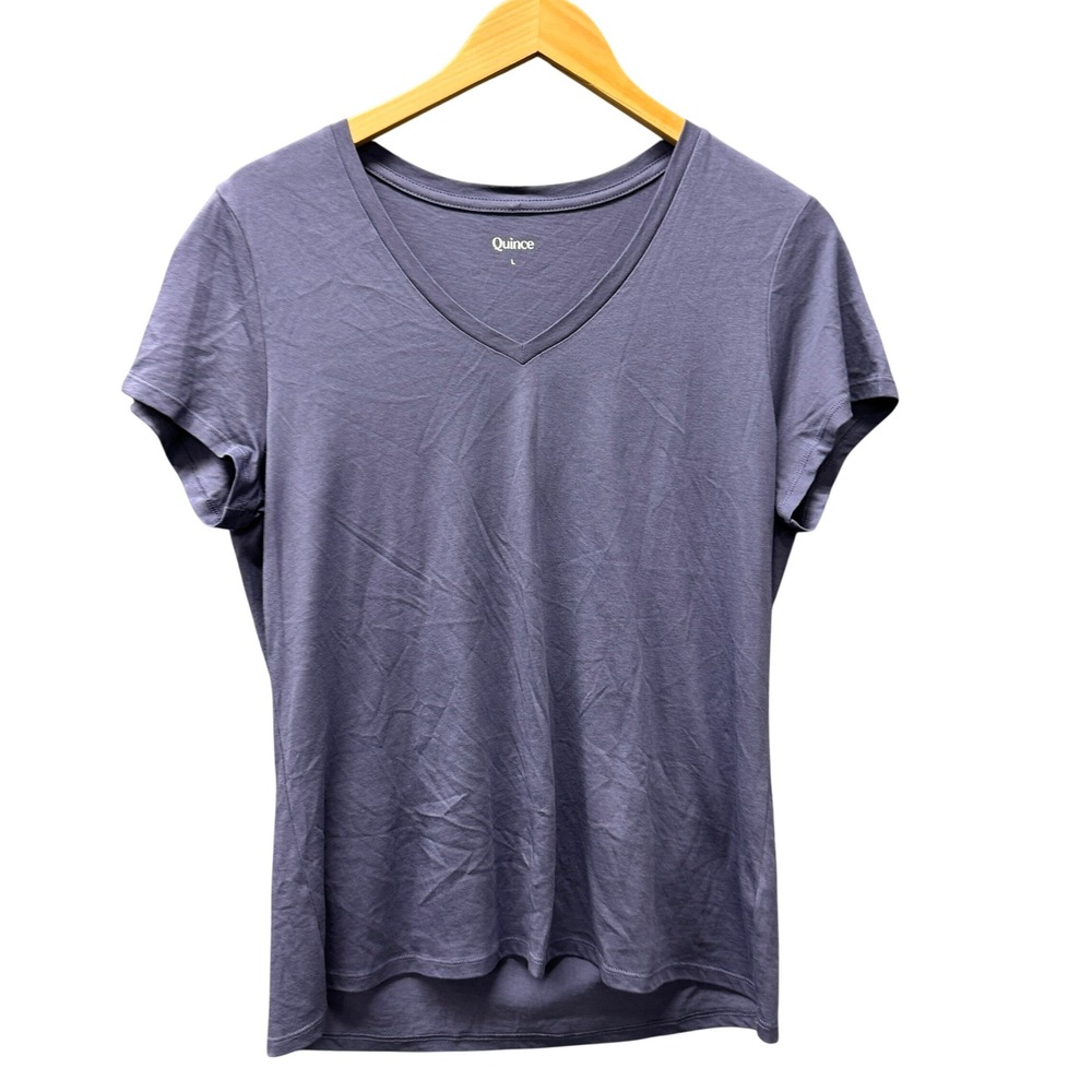 Quince Cotton Modal V-Neck Tee Womens L Storm Blue Casual Coastal T-Shirt